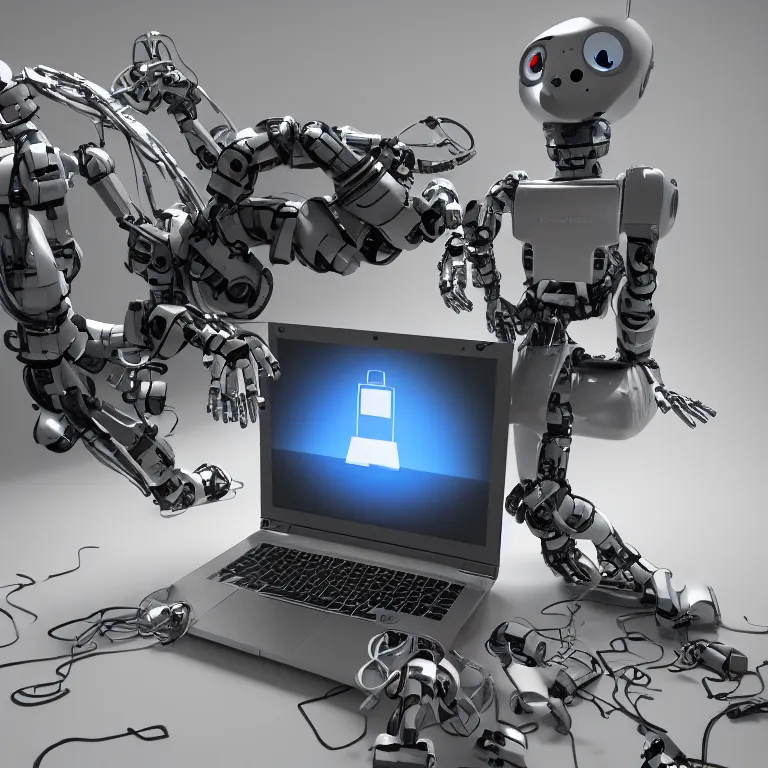 Image similar to the robot works in front of a laptop
