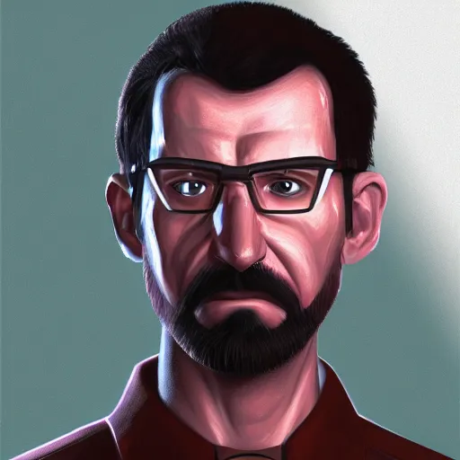 Prompt: portrait of gordon freeman from half life, highly detailed, centered, solid color background, digital painting