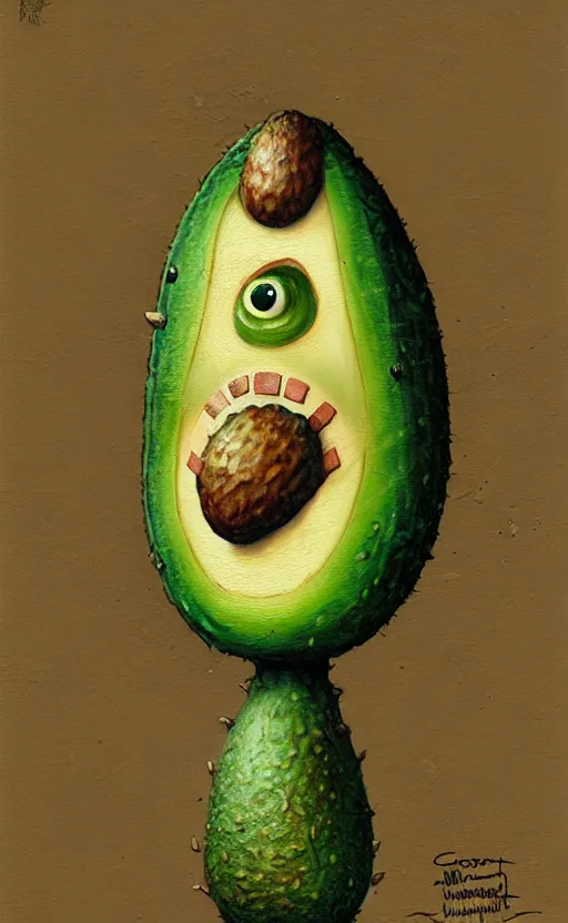 Image similar to anthro avocado creature painting by chiara bautista, beksinski and norman rockwell and greg rutkowski weta studio, and lucasfilm