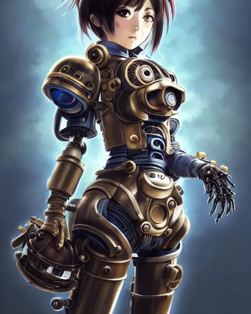 Image similar to portrait Anime Girl in mechanical armor steampunk cute-fine-face, pretty face, realistic shaded Perfect face, fine details. Anime. Bioshock steampunk realistic shaded lighting by katsuhiro otomo ghost-in-the-shell, magali villeneuve, artgerm, rutkowski Jeremy Lipkin and Giuseppe Dangelico Pino and Michael Garmash and Rob Rey