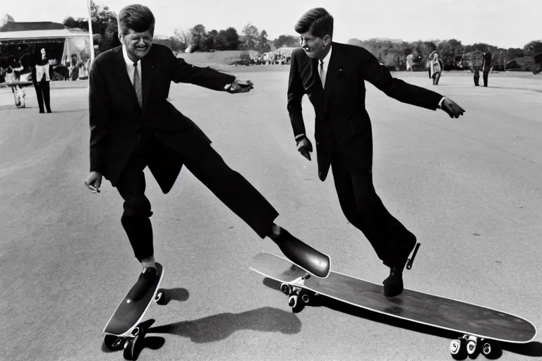 Image similar to john f kennedy riding a skate board