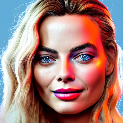 Image similar to 3 d neon art of margot robbie portrait, hyper detailed, 3 d render