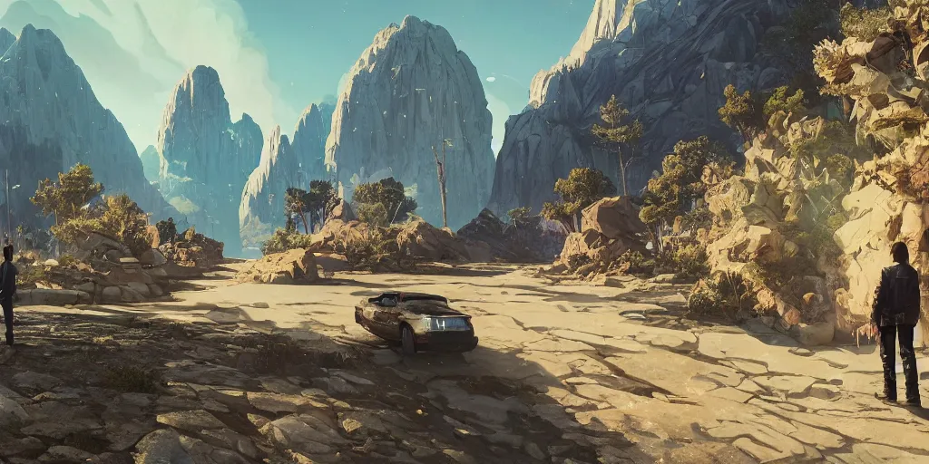 Image similar to a gleaming crystal archipelago in gta v, dry, salty, stephen bliss, unreal engine, illustration, fantasy art by greg rutkowski, loish, rhads, ferdinand knab, makoto shinkai and lois van baarle, ilya kuvshinov, rossdraws, tom bagshaw, global illumination, radiant light, detailed and intricate environment