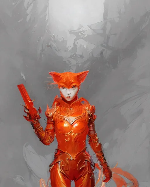Prompt: A Full View of an orange cat wearing red and gray magical ornate armor. Orange Wizard. masterpiece 4k digital illustration by Ruan Jia and Mandy Jurgens and Artgerm and greg rutkowski and Alexander Tsaruk and WLOP and Range Murata, wizards of the coast, magic the gathering, award winning, Artstation, art nouveau aesthetic, Alphonse Mucha background, intricate details, realistic, panoramic view, Hyperdetailed, 8k resolution