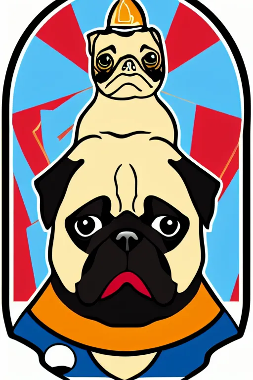 Image similar to Portrait of a pug as the pope, knight, medieval, sticker, colorful, illustration, highly detailed, simple, smooth and clean vector curves, no jagged lines, vector art, smooth