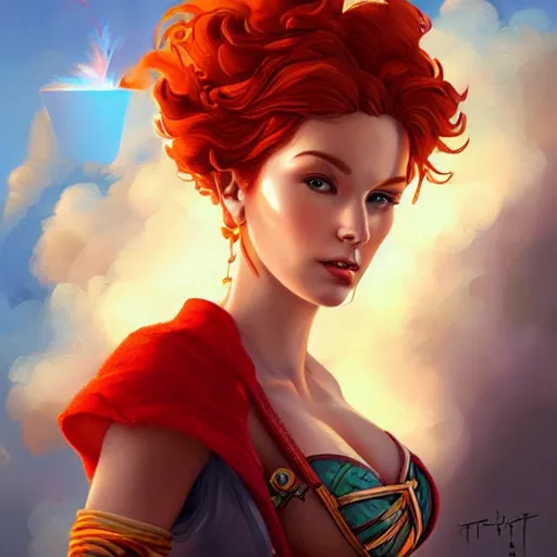 Image similar to Lofi magicpunk portrait triss merigold with a phoenix, Pixar style by Tristan Eaton Stanley Artgerm and Tom Bagshaw