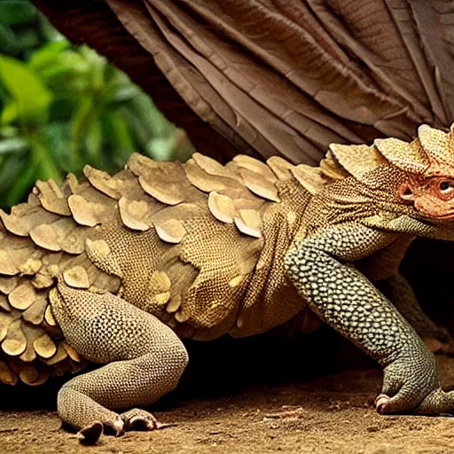 Prompt: a hybrid between a komodo-dragon and a pangolin, national geographic file-photo, photography
