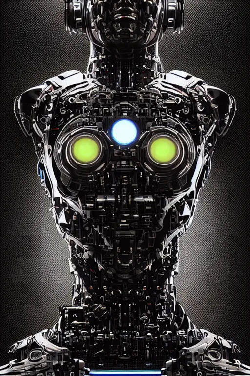 Prompt: vibrant ultra clear sideview waist up portrait of cybernetic!!! cyborg!! robot! symmetry background wallpaper by laurie greasley rene magritte gustave dore, low contrast, cinematic dramatic lighting, hyper realistic detailed intricate render, hypermaximalist, ornate, epic composition, 4 k 8 k, octane blender, sharp focus, concept art, masterpiece award