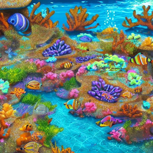 Image similar to coral reef village, underwater, digital art, trending on art station, high detail