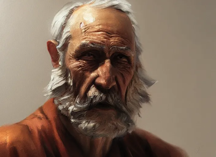 Image similar to concept art oil painting of and Old man by Jama Jurabaev, extremely detailed, brush hard, artstation