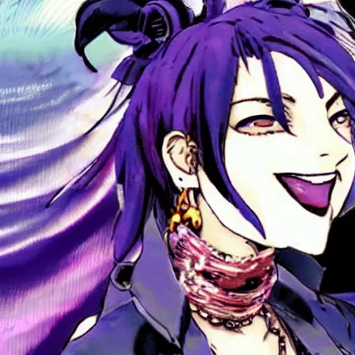 Image similar to jolyne cujo smiling, yoji shinkawa