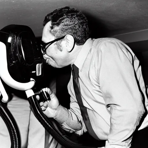 Prompt: henry kissinger kissing henry vacuum cleaner