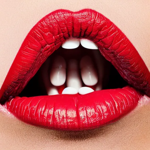 Image similar to a photo of a hyperrealistic lusty blonde woman with lucious red lips opening her mouth and sticking out her tongue photorealism