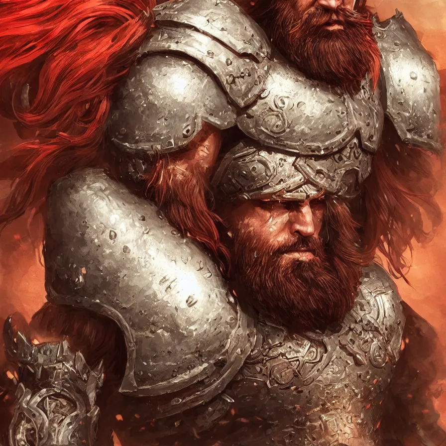 Prompt: an concept art of the barbarian bearded king, red hair, one eye, intricate details, detailed face, detailed armour, artstation, epic pose, ambient light, by david villegas