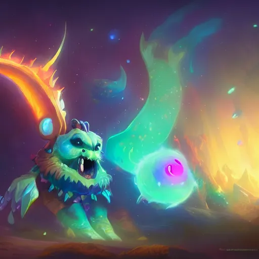 Image similar to a magical cute glowing creature, colorful space theme, bright art masterpiece artstation. 8 k, sharp high quality artwork in style of jose daniel cabrera pena and greg rutkowski, concept art by tooth wu, blizzard warcraft artwork, hearthstone card game artwork, cute creature