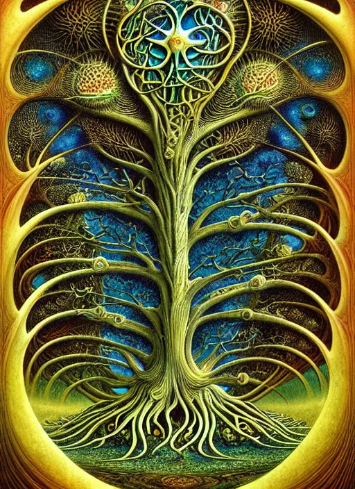 Image similar to tree of life by roger dean and andrew ferez, art forms of nature by ernst haeckel, divine chaos engine, symbolist, visionary, art nouveau, botanical fractal structures, organic, detailed, realistic, surreality