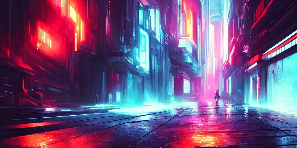 Image similar to warp speed concept art blade runner 2049 tron neon night alleyway cityscape artstation digital art 8k