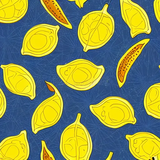 Prompt: Seamless pattern, Illustration of lemons