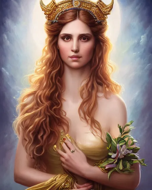 Prompt: A detailed painting of a full length portrait of Aphrodite, the Greek Goddess of love and beauty. By Anne Stokes and Steve Argyle and Daniela Uhlig and Tom Bagshaw. Trending on Artstation, digital character painting.