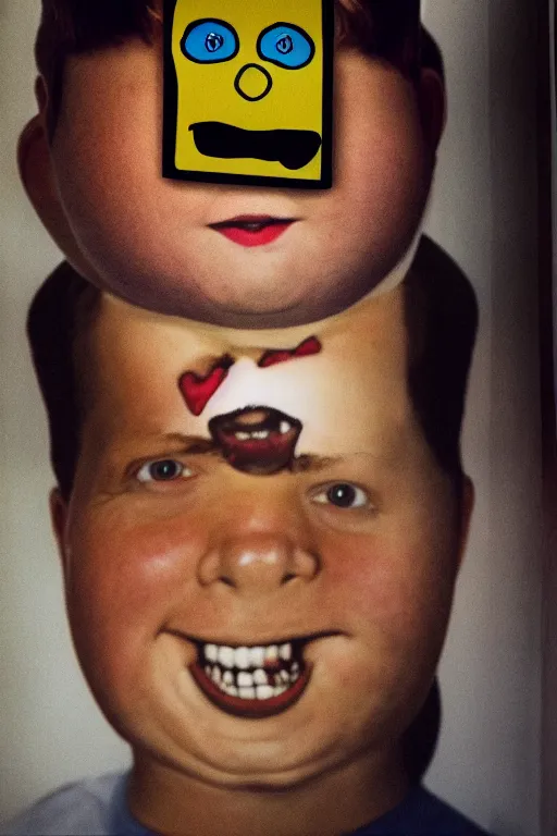 Image similar to Bobby Hill wearing a Bart Simpson mask Face Portrait, 8K Photography by Steve McCurry, unsettling