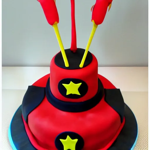 Prompt: chinese knockoff bat superhero birthday cake,