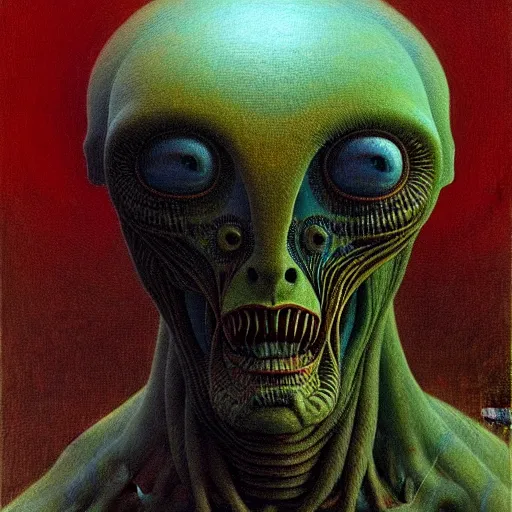 Prompt: alien man, full body, portraiture, painted by Beksiński, oil painting, intricate details