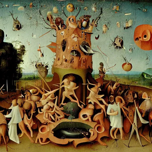 Image similar to florida man does it for the vine, an award winning detailed painting by hieronymus bosch