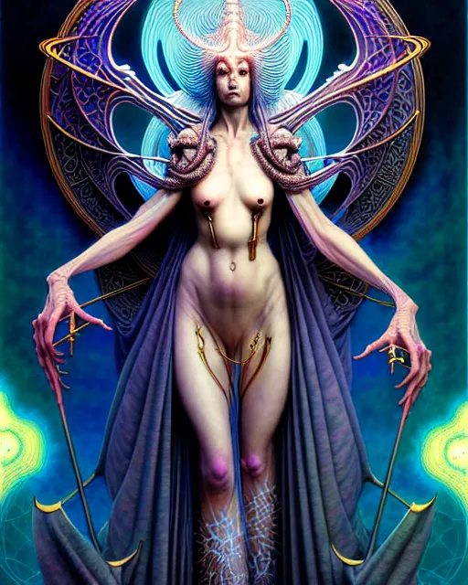 Image similar to the high priestess tarot card, fantasy character portrait made of fractals, ultra realistic, wide angle, intricate details, the fifth element artifacts, highly detailed by peter mohrbacher, hajime sorayama, wayne barlowe, boris vallejo, aaron horkey, gaston bussiere, craig mullins