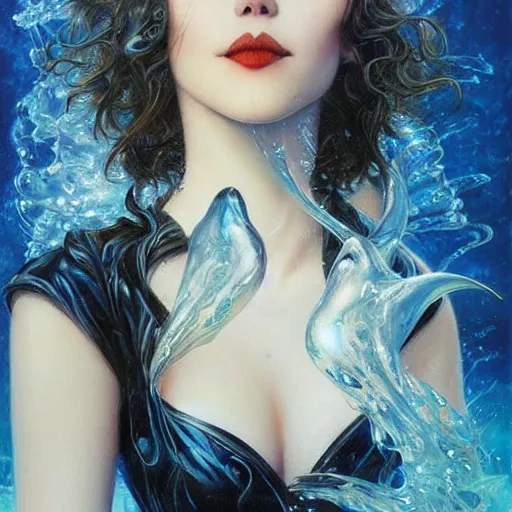 Image similar to a beautiful penguin manipulating water by karol bak, ayami kojima, artgerm, river, water, blue eyes, smile, concept art, fantasy