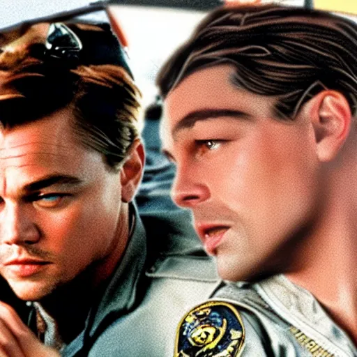 Image similar to Leonardo DiCaprio as maverick in top gun