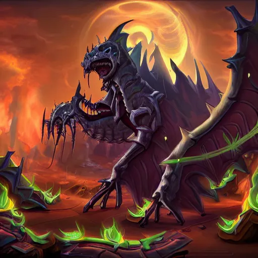 Prompt: 💀 🐉 🦇 🟣 , fantasy digital art, magical background in the style of hearthstone artwork