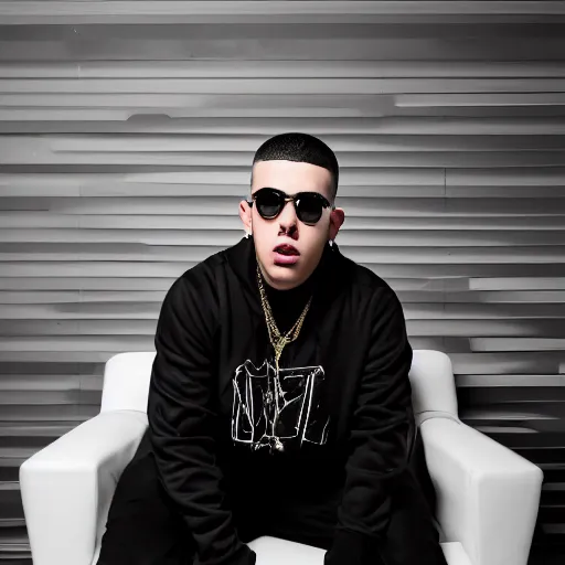 Prompt: studio portrait of Latin rapper Bad Bunny