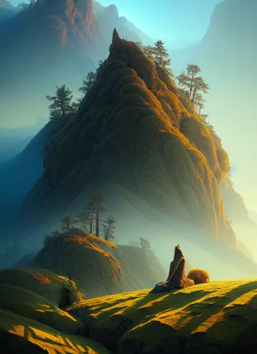 Image similar to spring mornings in the low - poly hills, diffuse lighting, fantasy, intricate, surrealism!!!!, highly detailed, lifelike, photorealistic, digital painting, artstation, illustration, concept art, smooth, sharp focus, by greg rutkowski, chris tulloch mccabe, valentina remenar and asher duran,