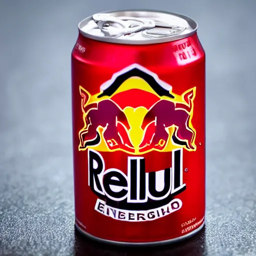 Image similar to a hyper realistic macro photograph of a can of Red Bull energy drink, 8k, 4K, product photography