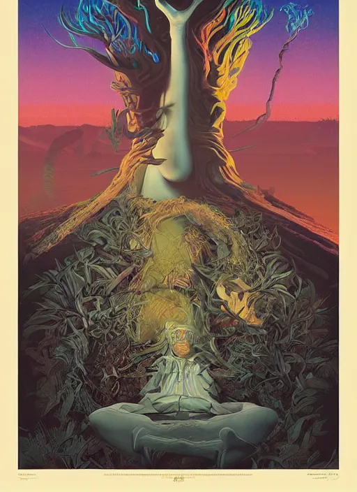 Prompt: poster artwork by Michael Whelan and Tomer Hanuka, Karol Bak of Terence McKenna, from scene from Twin Peaks, clean