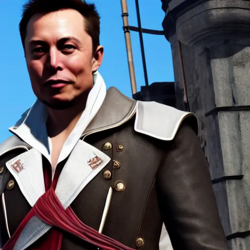 Prompt: elon musk in assassins creed, official screenshot 4 k