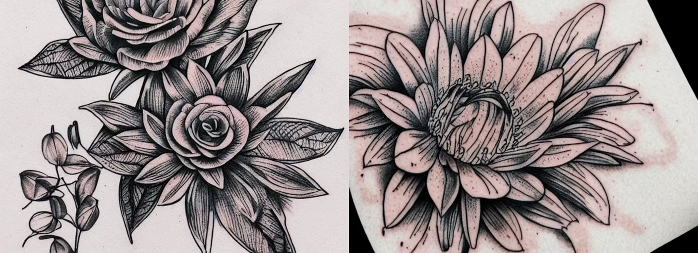 Prompt: detailed tattoo, botanical illustration, stella alpina flower