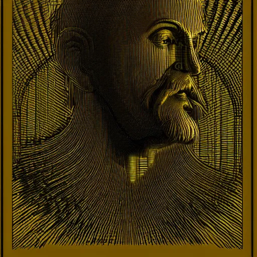 Image similar to A realistic profile picture of a deity-of-language by Gustave Dore in ASCII art style