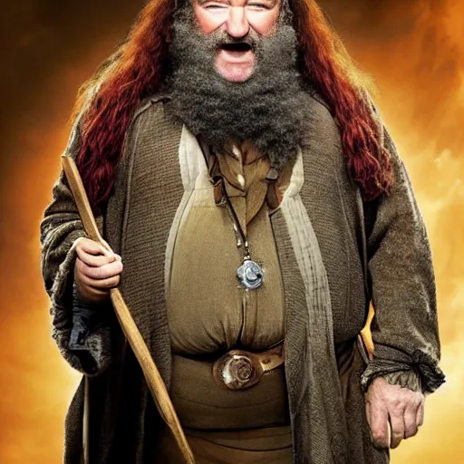 Image similar to robin williams in the role of hagrid, character poster