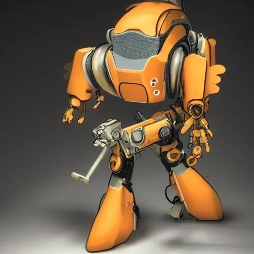 Image similar to a goldfish in the head of a mech suit,