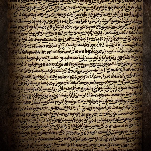 Prompt: ultra - realistic photo a damaged unrolled dead sea scroll with nabeatean aramaic in sideways columns, dark, brooding, volume lighting, atmospheric lighting, painted, intricate, ultra detailed by dave dorman, well composed, best on artstation, cgsociety, epic, stunning, gorgeous, intricate detail, wow, masterpiece