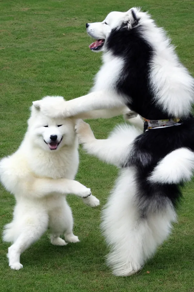 Image similar to samoyed dog doing wai kru muay thai movements