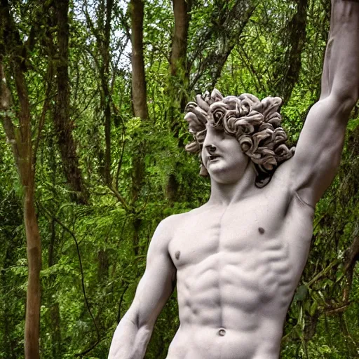 Prompt: Dionysus statue in forest