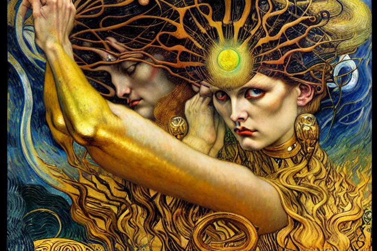 Image similar to Divine Chaos Engine by Karol Bak, Jean Delville, William Blake, Gustav Klimt, and Vincent Van Gogh, symbolist, visionary