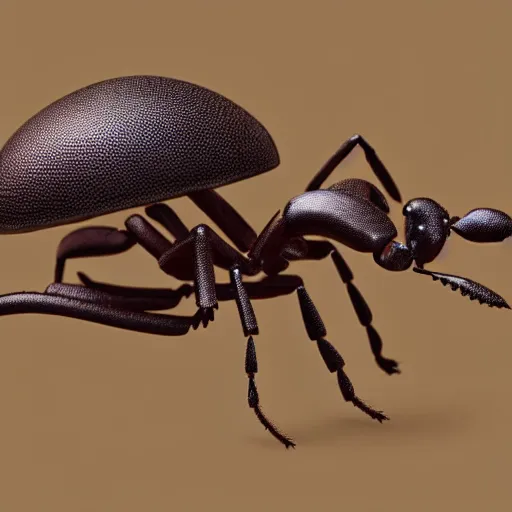 Prompt: a giant ant wearing a backpack