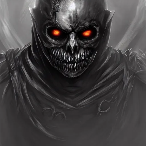 Image similar to photorealistic dark fantasy concept art of nightmare sans with his eye glowing, dynamic lighting, stunning visuals, ray tracing, beautiful scenery, cinematic, full body portrait, ultra detailed, hyper detail, stunning detail