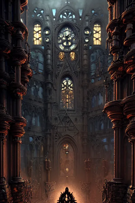 Image similar to steam necropolis, memento mori, gothic, neo - gothic, art nouveau, hyperdetailed copper patina medieval icon, stefan morrell, philippe druillet, ralph mcquarrie, concept art, steampunk, unreal engine, detailed intricate environment, octane render, moody atmospherics, volumetric lighting, ultrasharp, ominous, otherworldly