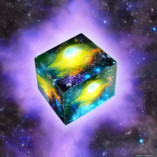 Image similar to a galaxy inside a resin cube, realistic digital art