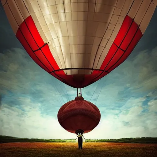 Image similar to “man using a small pump to inflate an extremely large zeppelin blimp, highly detailed, dramatic lighting, Tim Burton, Studio Ghibli, cgsociety 4K”