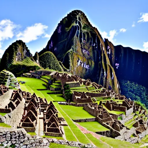 Prompt: machu picchu being built by the incas